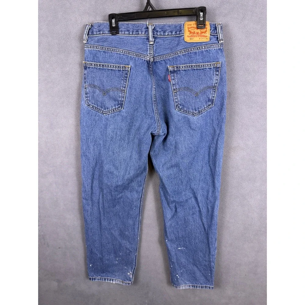 Levis Mens 550 Jeans 36x30 Blue Relaxed Fit Cool Paint Stains Medium Wash‎